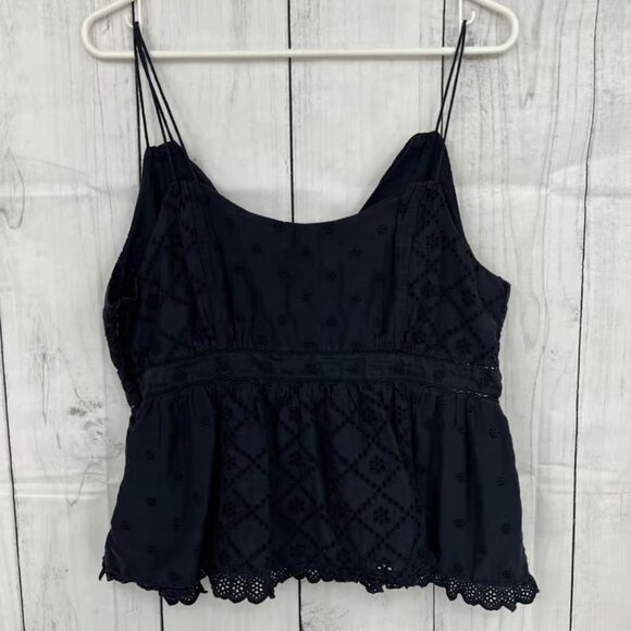 Joie XL Chani Womens Navy Blue Floral Silk Blend Eyelet Strappy Crop Top - Picture 3 of 7